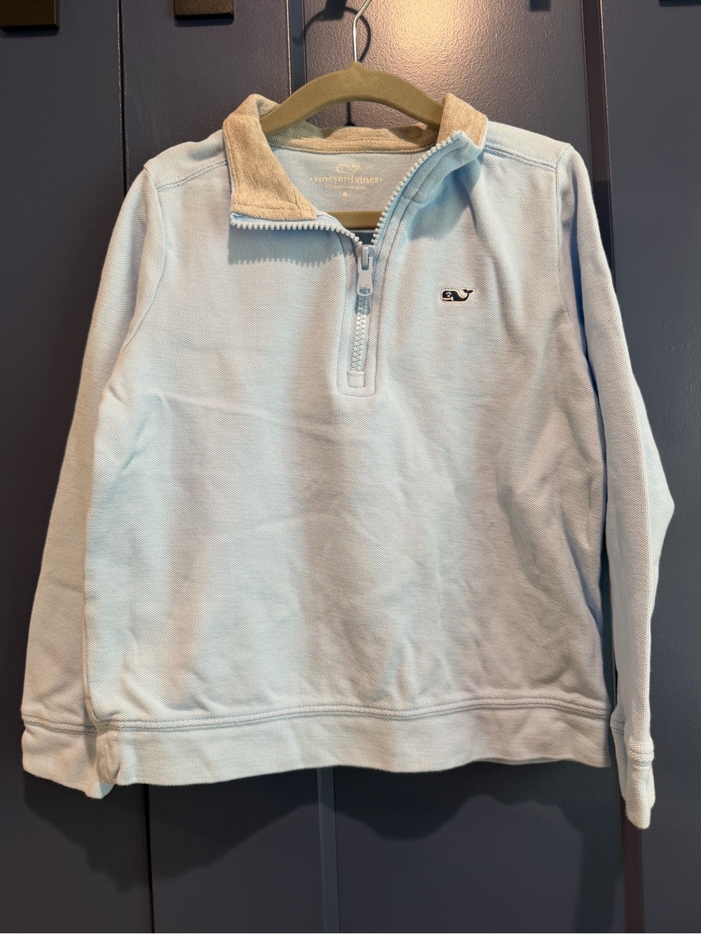 Vineyard Vines Light Blue Quarter-Zip Sweater with Gray Collar
